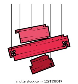 label with wooden boards hanging