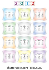 Labeled 2012 calendar with various vivid colors