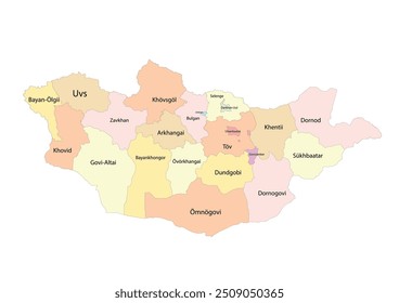 rotulado mapa das regiões administrativas da Mongólia