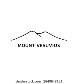Labeled Mount Vesuvius mountain profile in black line art, Mount Vesuvius mountain illustration isolated on white background for travel, geography and landmark graphics