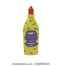 Labeled Plastic Bottle with Hot and Spicy Chili Sauce Vector Illustration