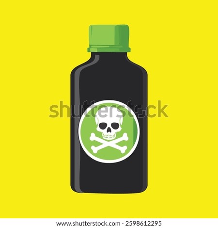 Labeled poison bottle with a skull and bones on a yellow background