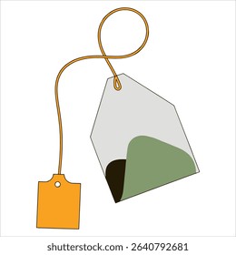 Labeled teabag vector isolated on white. Simple top down view ideal for drink icons, tea product designs and hot beverage concepts.