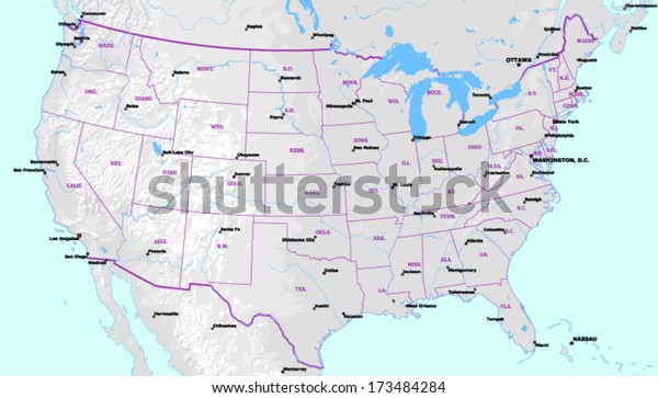 Labeled Vector Map Contiguous Us Cities Stock Vector Royalty Free 173484284