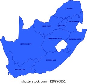 labeled vector map of South Africa with provinces as EPS10 file with each provinces as selectable path with province name.