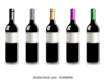 Labeled wine bottles isolated over white background