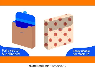Labeling cardboard box or paper packaging dieline template and 3D vector file