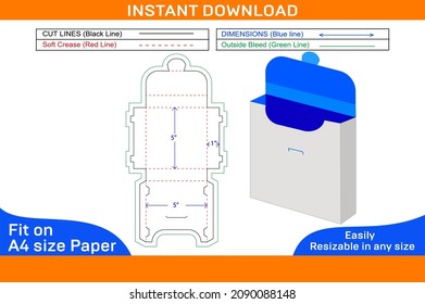Labeling cardboard box or paper packaging dieline template and 3D vector file