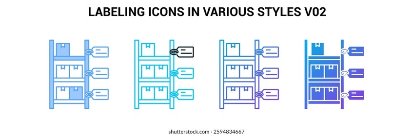 Labeling icon visualized simply Blue, Dualline, Gradient, Fill style.