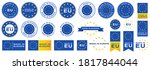 Labeling - Made in Europe. Flat icon isolated on white background. Blue stamp with yellow stars. Vector illustration. Information label. Vector illustration.