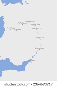 Labelled Map of the River Severn, Longest River in the UK