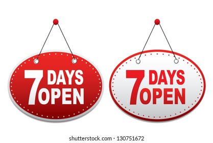 Labels - 7 days open. Vector
