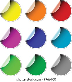 Labels badges and stickers in various colors