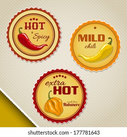 Labels for chili sauces with different peppers