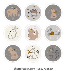 Labels collection with Christmas animals. Printable labels templates.