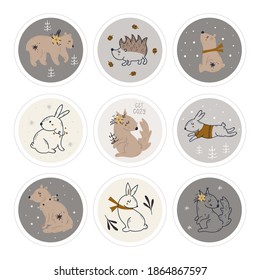 Colección de etiquetas con animales de Navidad. Plantillas de etiquetas imprimibles.
