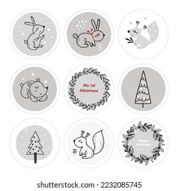 Labels collection with Christmas animals. Printable labels templates.