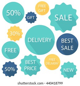 Labels collection. Design with long shadow. Vector illustration