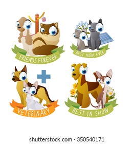  labels. Collection of stickers for cats and dogs lovers. May be used as logos or tattoos for children.