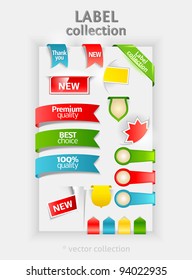Labels collection. Vector sticker for text. Ribbon, banner and bookmarks. Design symbols. Premium Quality and Best Choice labels.