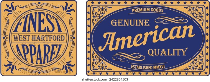 Labels of denim typography, t-shirt graphics, vectors, collection. Vintage badge design. 