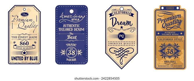 Etiquetas de tipografía de denim, gráficos de camisetas, vectores, colección. Diseño de insignias de época. 