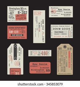 Labels of denim typography, t-shirt graphics, vectors, collection, 