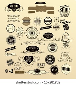  labels in different style and retro ribbon