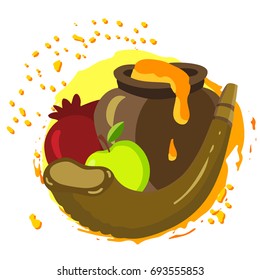 labels and elements for Rosh Hashanah Jewish New Year. vector illustration, card design