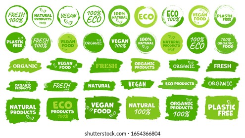 Labels and emblems organic, natural, healthy food, fresh and vegetarian food