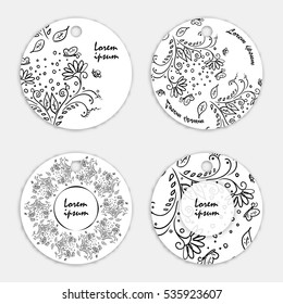 Labels with floral pattern with flowers and a place for your name and the text in the style of a sketch