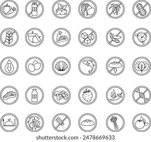 Labels for Food Products. Vector Icons Vegan, Vegetarian, Keto, Paleo, Bio, No Palm Oil, No Added Sugar, Contains Meat, Low Carb, No Added Salt and Other