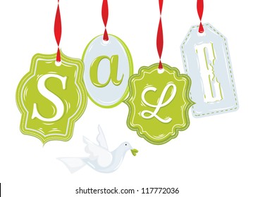 Labels frames lettering Sale with red ribbon