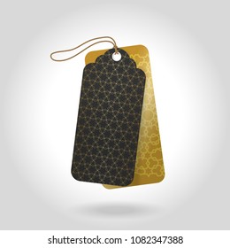 Labels with golden pattern, template vintage set of arabic style backgrounds for design labels. Vector stock image illustration