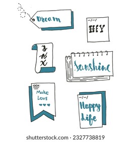 Etiquetas. Caligrafía creativa dibujada a mano y letras de plumas de pincel. diseño para tarjetas de felicitación e invitaciones de vacaciones, folletos, carteles, banner, vacaciones