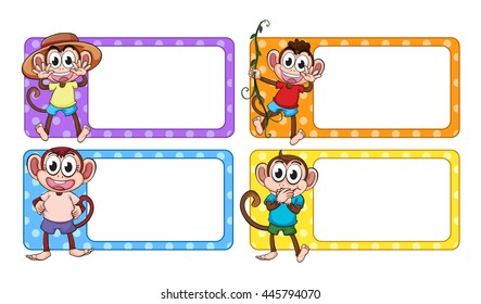 Etiquetas con ilustración de monos felices