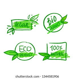 Labels for healthy foods, vegetarian and eco products.