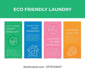 Labels highlighting eco-friendly laundry solutions using natural detergents for sustainable cleaning and care for the environment