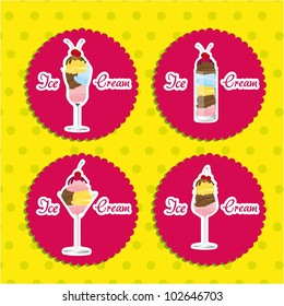 labels ice cream on a green background, vector illustration