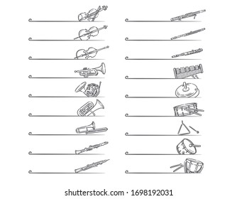 Labels and icons of instruments. Vector illustration.	