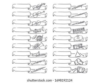 Labels and icons of instruments. Vector illustration.	