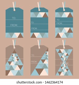 Labels with light blue and dark blue colored triangles