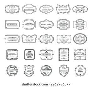 Labels line set. Collection of logotypes and emblems. Minimalistic creativity and art. Vintage frame and patterns. Herbs and Spices. Cartoon flat vector illustrations isolated on white background