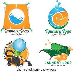Labels or logos for laundry service. Laundry logo and household wash illustration