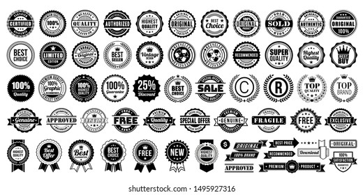 Labels and Logotypes design set. Retro Typography, Premium Quality design. Badges, Logos, Borders, Arrows, Ribbons, Icons
