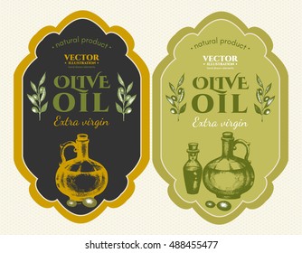 Labels olive oils hand drawn ink olive oil design template vector 