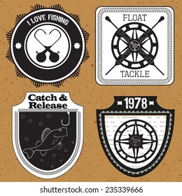 Labels on the theme of types of fishing in retro vintage style vector illustration