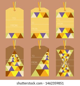 Labels with orange and brown triangles drawing