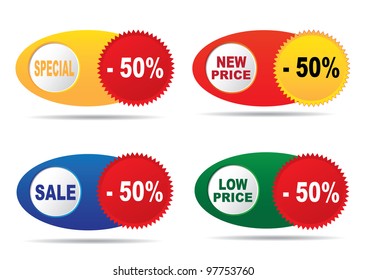 Labels - sale, new price, low price, special. Vector