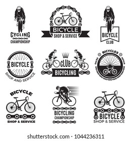 Labels set for bicycle club. Velo speed and mountain biker sport logos designs